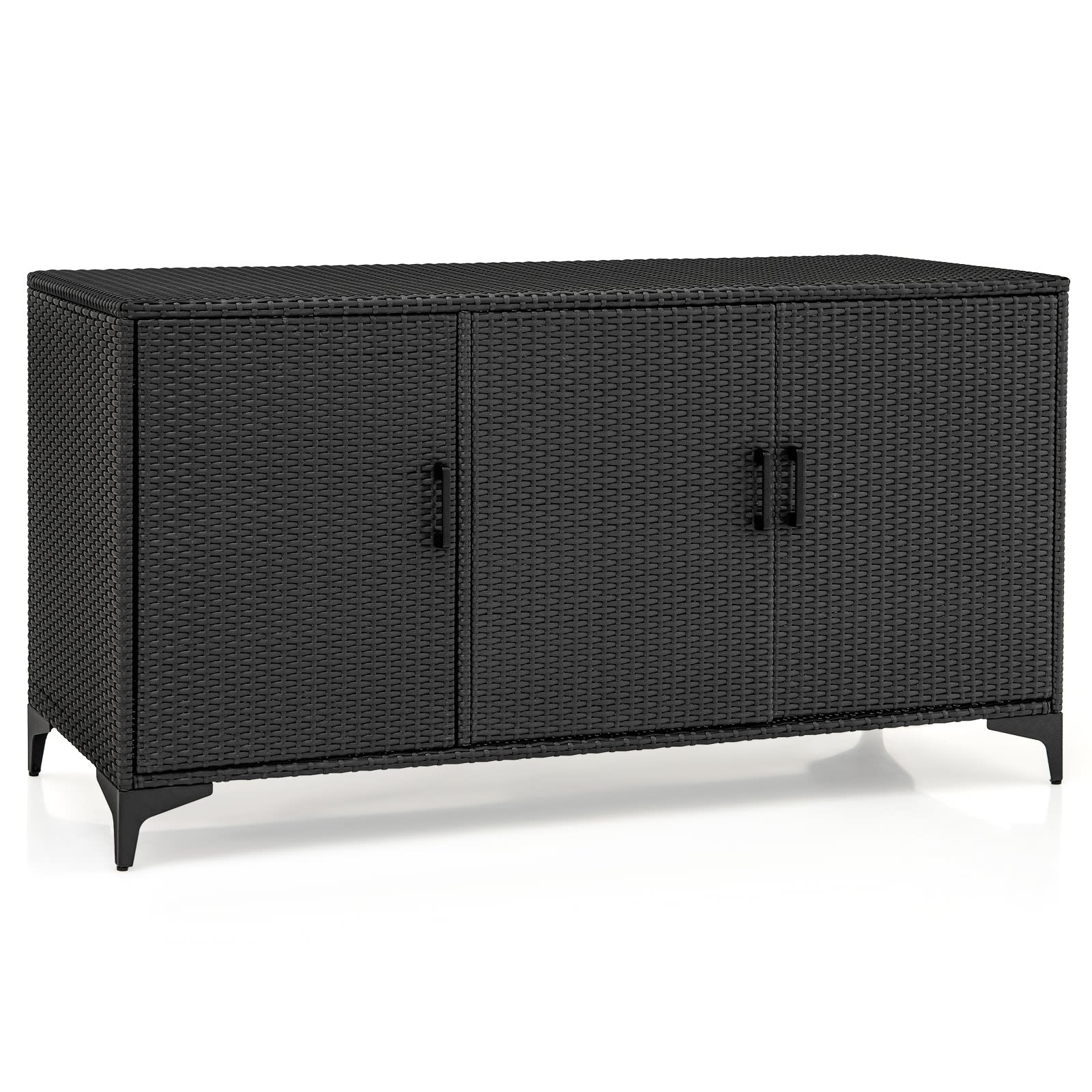 84 Gallon Patio Wicker Deck Box 3-Door PE Rattan Storage Container with Removable Shelves, Black Sheds & Outdoor Storage   at Gallery Canada