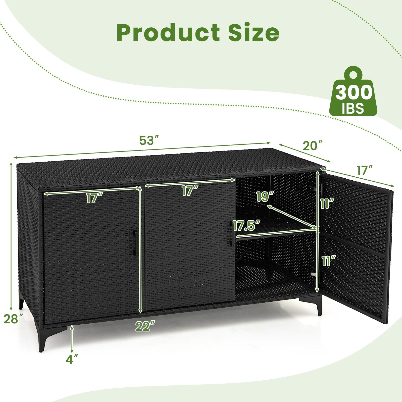 84 Gallon Patio Wicker Deck Box 3-Door PE Rattan Storage Container with Removable Shelves, Black Sheds & Outdoor Storage   at Gallery Canada