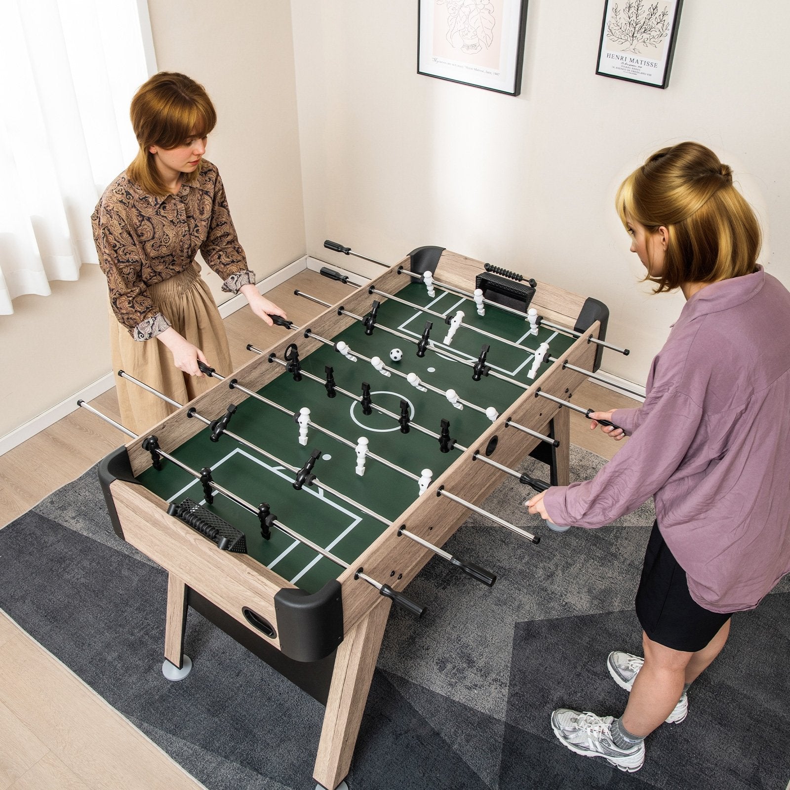 54 Inch Foosball Table Arcade Soccer Game Table with 2 Balls and 26 Players, Natural Game Room   at Gallery Canada