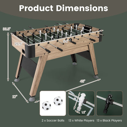 54 Inch Foosball Table Arcade Soccer Game Table with 2 Balls and 26 Players, Natural Game Room   at Gallery Canada