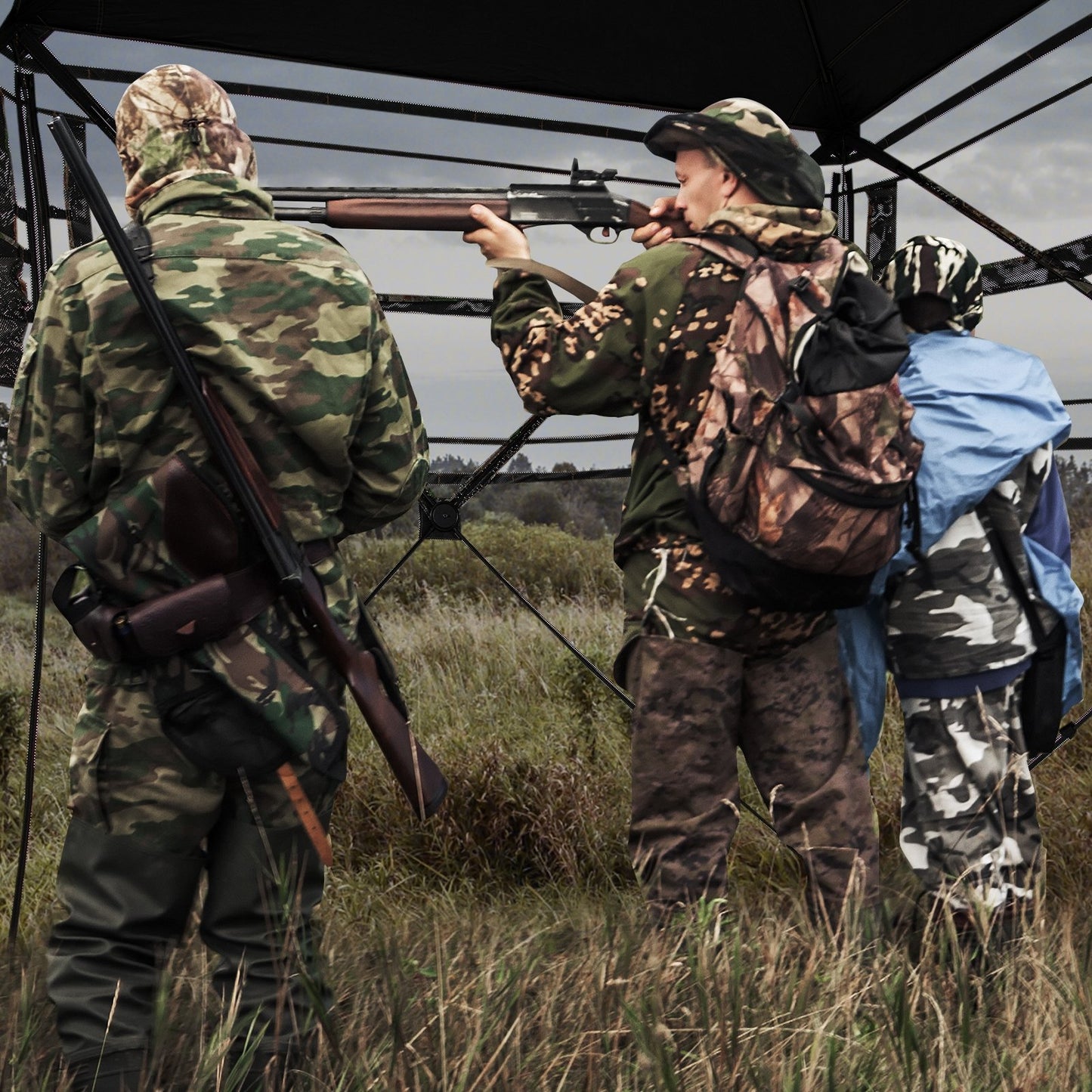 82 Inch Tall Hunting Blind 270° One Way See Through Ground Tent for 3-4 People, Camouflage Tents   at Gallery Canada