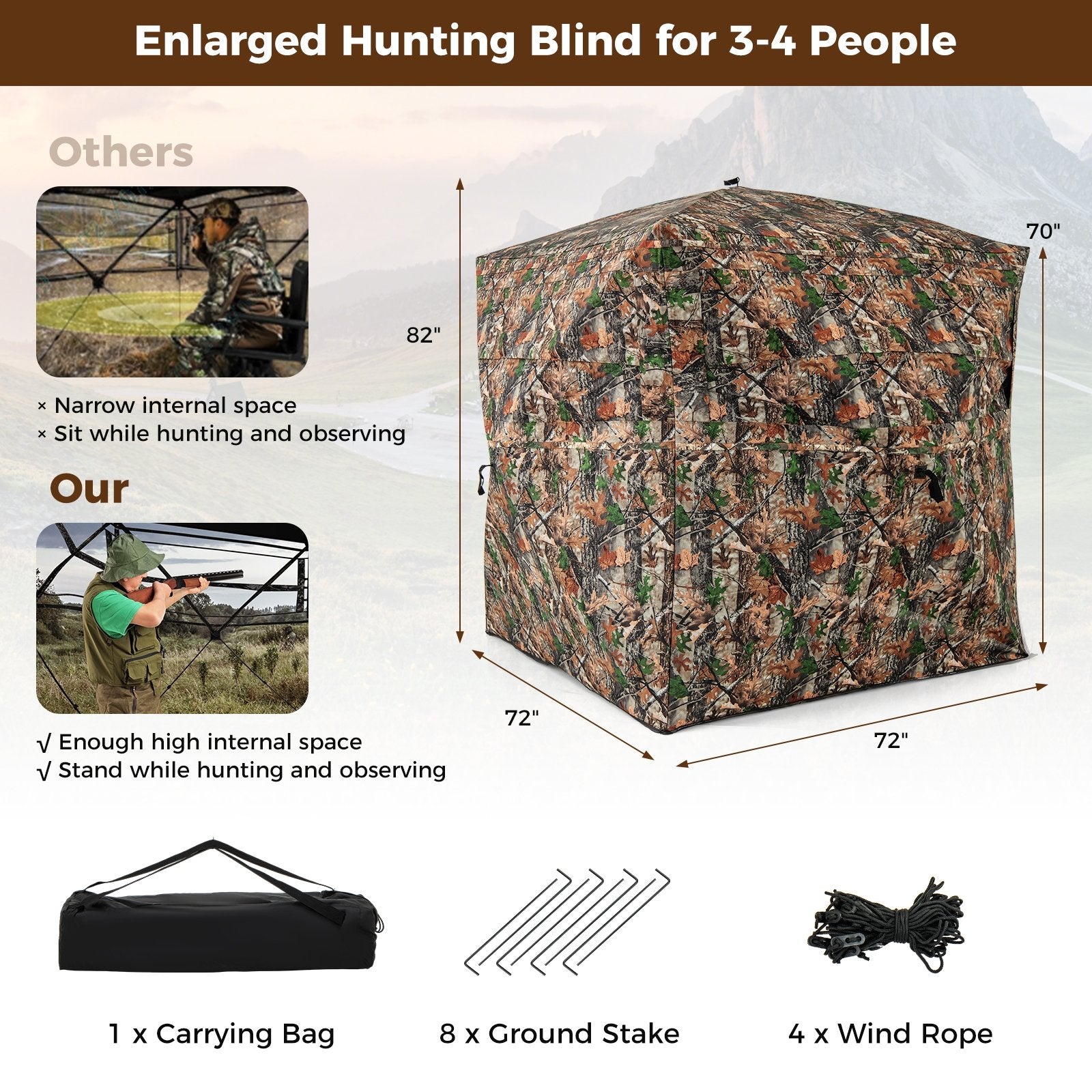 82 Inch Tall Hunting Blind 270° One Way See Through Ground Tent for 3-4 People, Camouflage Tents   at Gallery Canada