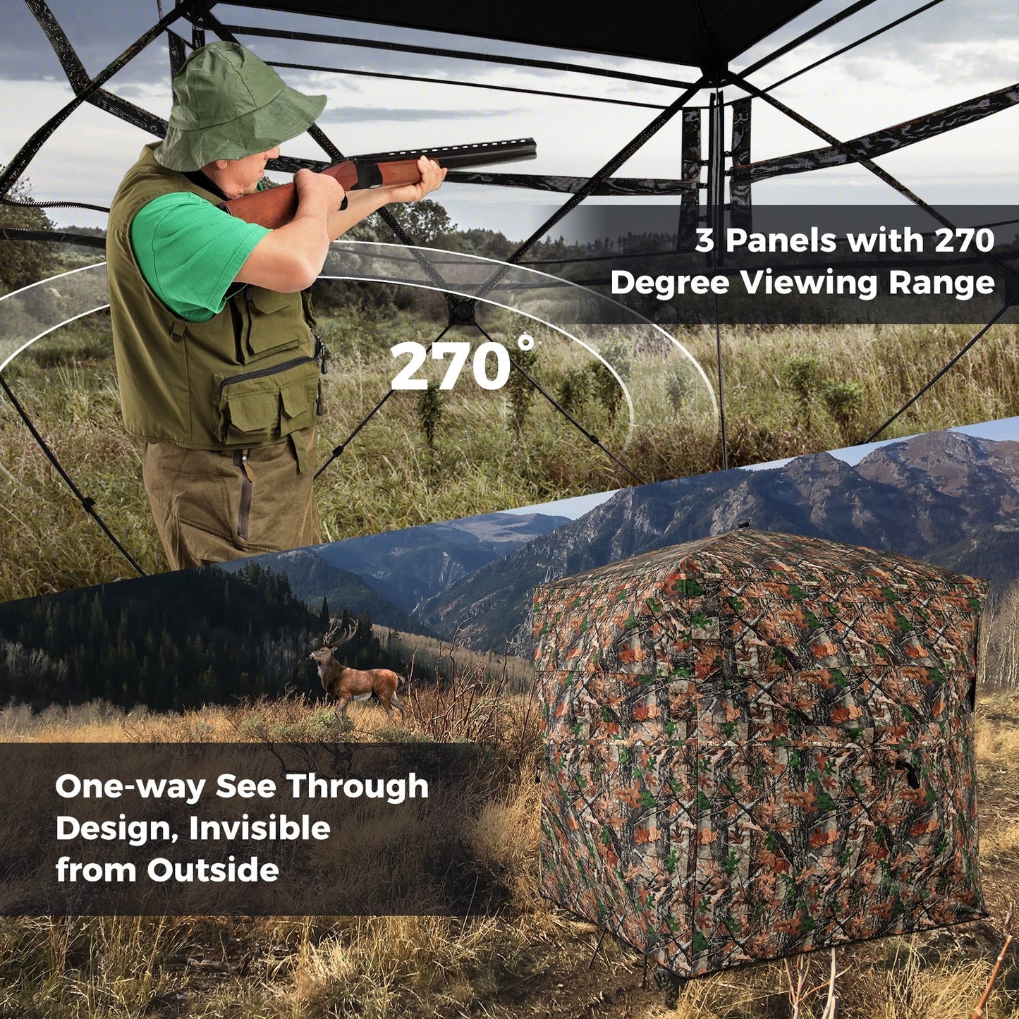 82 Inch Tall Hunting Blind 270° One Way See Through Ground Tent for 3-4 People, Camouflage Tents   at Gallery Canada