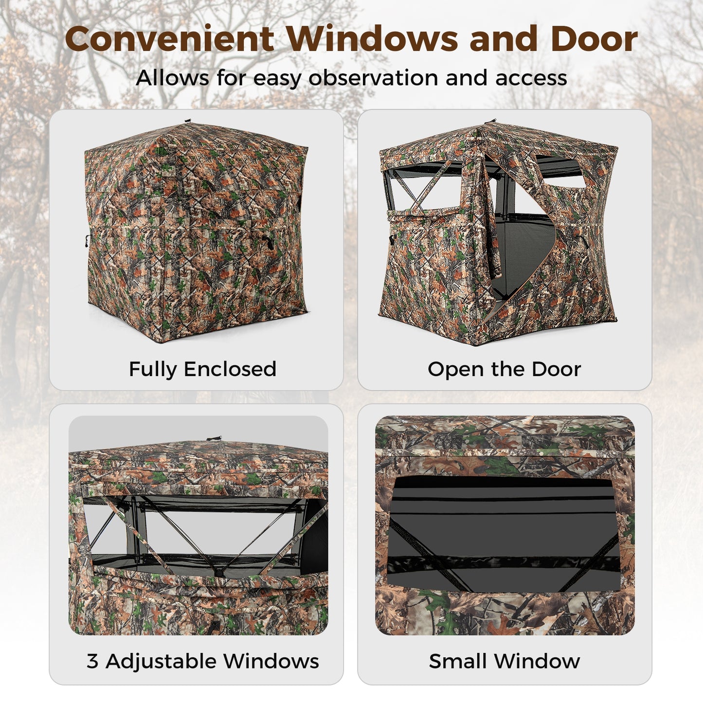 82 Inch Tall Hunting Blind 270° One Way See Through Ground Tent for 3-4 People, Camouflage Tents   at Gallery Canada