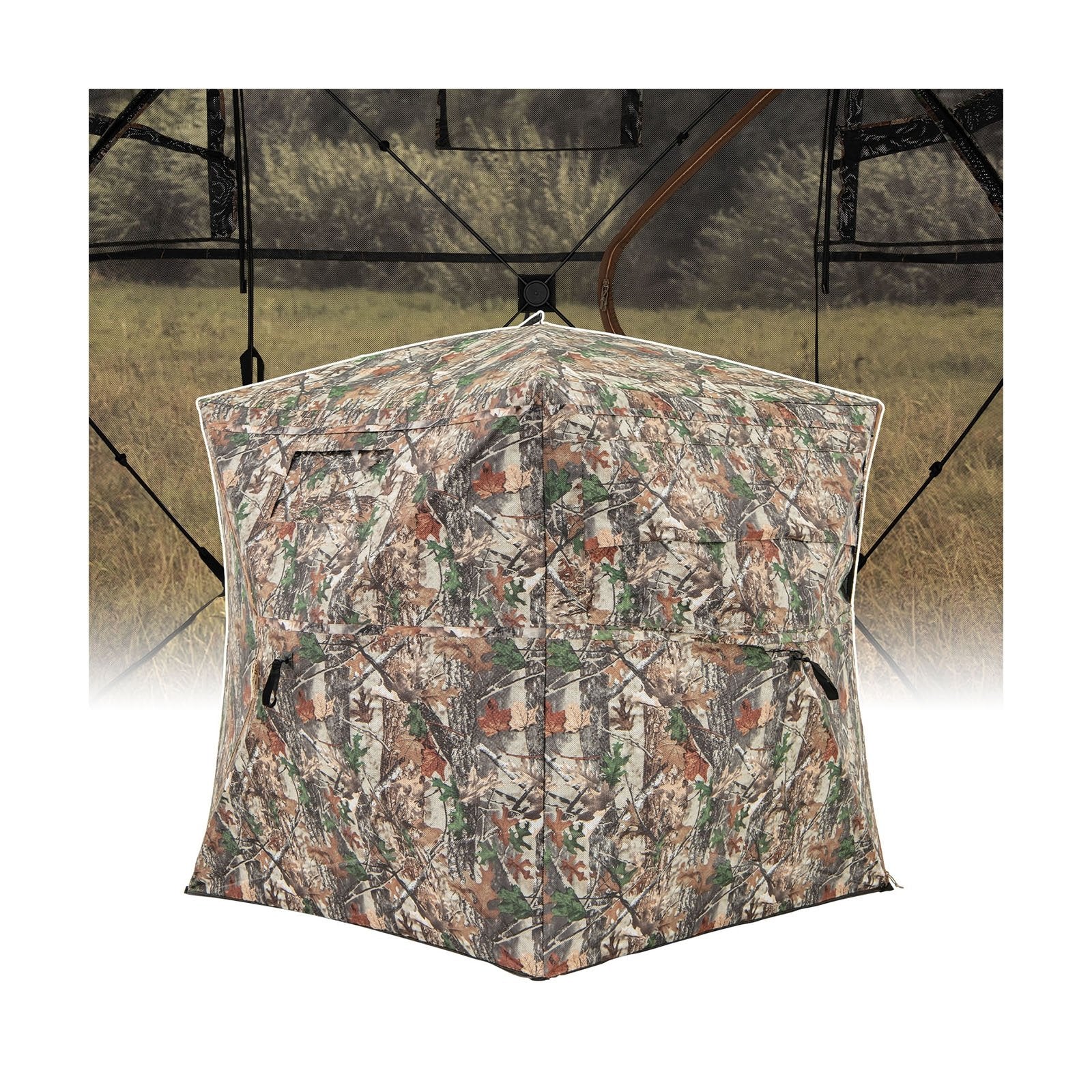 360° One Way See Through Hunting Blind Ground Blind with Portable Carrying Bag, Camouflage Tents Camouflage  at Gallery Canada