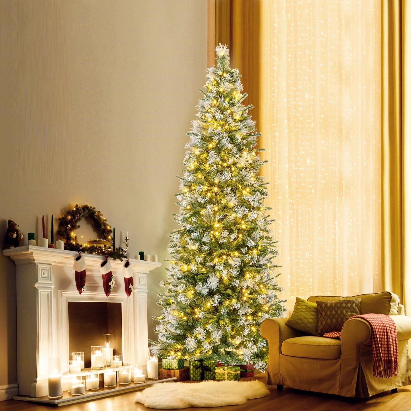 6/7.5/9 FT Artificial Christmas Tree with Warm-White LED Lights-M, Green Christmas Tree   at Gallery Canada