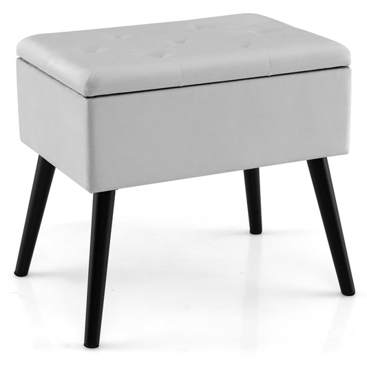 Velvet Storage Ottoman with Solid Wood Legs for Living Room Bedroom, Gray Ottomans Gray  at Gallery Canada