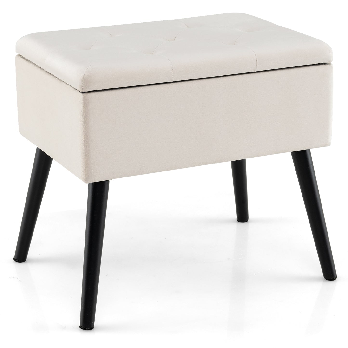 Velvet Storage Ottoman with Solid Wood Legs for Living Room Bedroom, Beige Ottomans Beige  at Gallery Canada