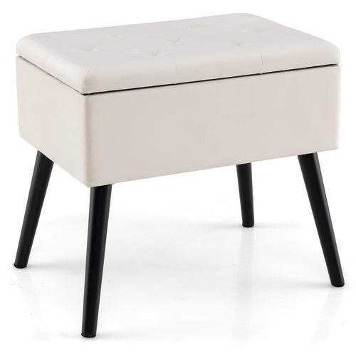 Velvet Storage Ottoman with Solid Wood Legs for Living Room Bedroom, Beige