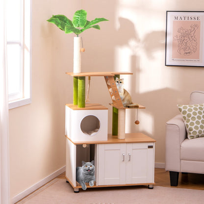 Hidden Cat Washroom with Cat Tower for Indoor Cats, White Cat Houses   at Gallery Canada