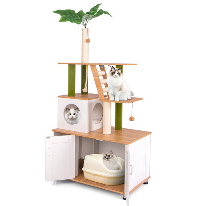 Hidden Cat Washroom with Cat Tower for Indoor Cats, White Cat Houses   at Gallery Canada