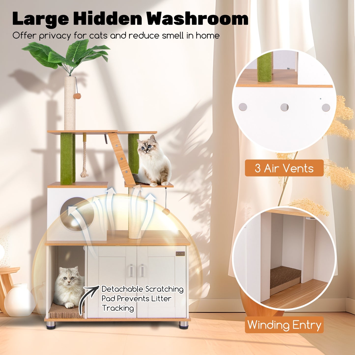 Hidden Cat Washroom with Cat Tower for Indoor Cats, White Cat Houses   at Gallery Canada