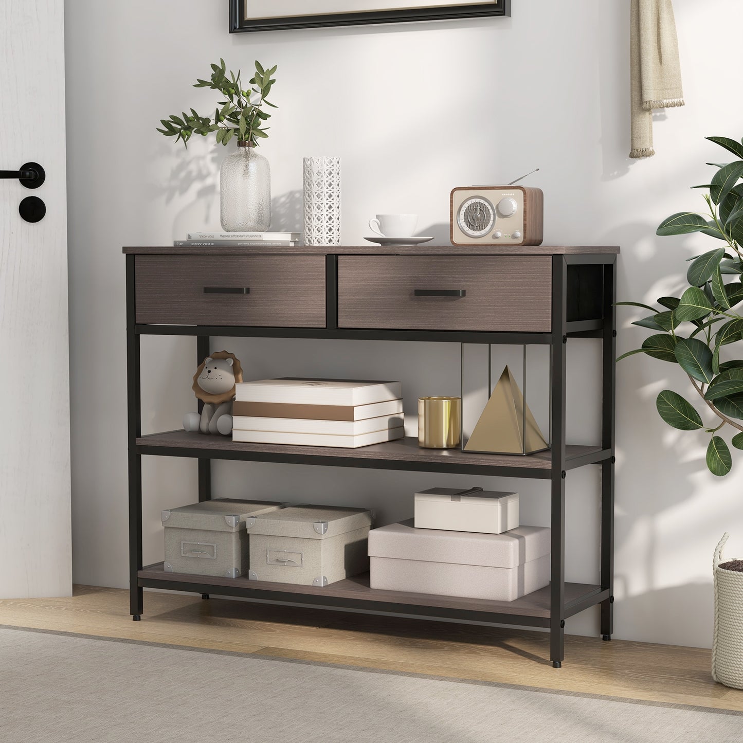 Console Table with Folding Fabric Drawers for Entryway, Gray Console Tables   at Gallery Canada