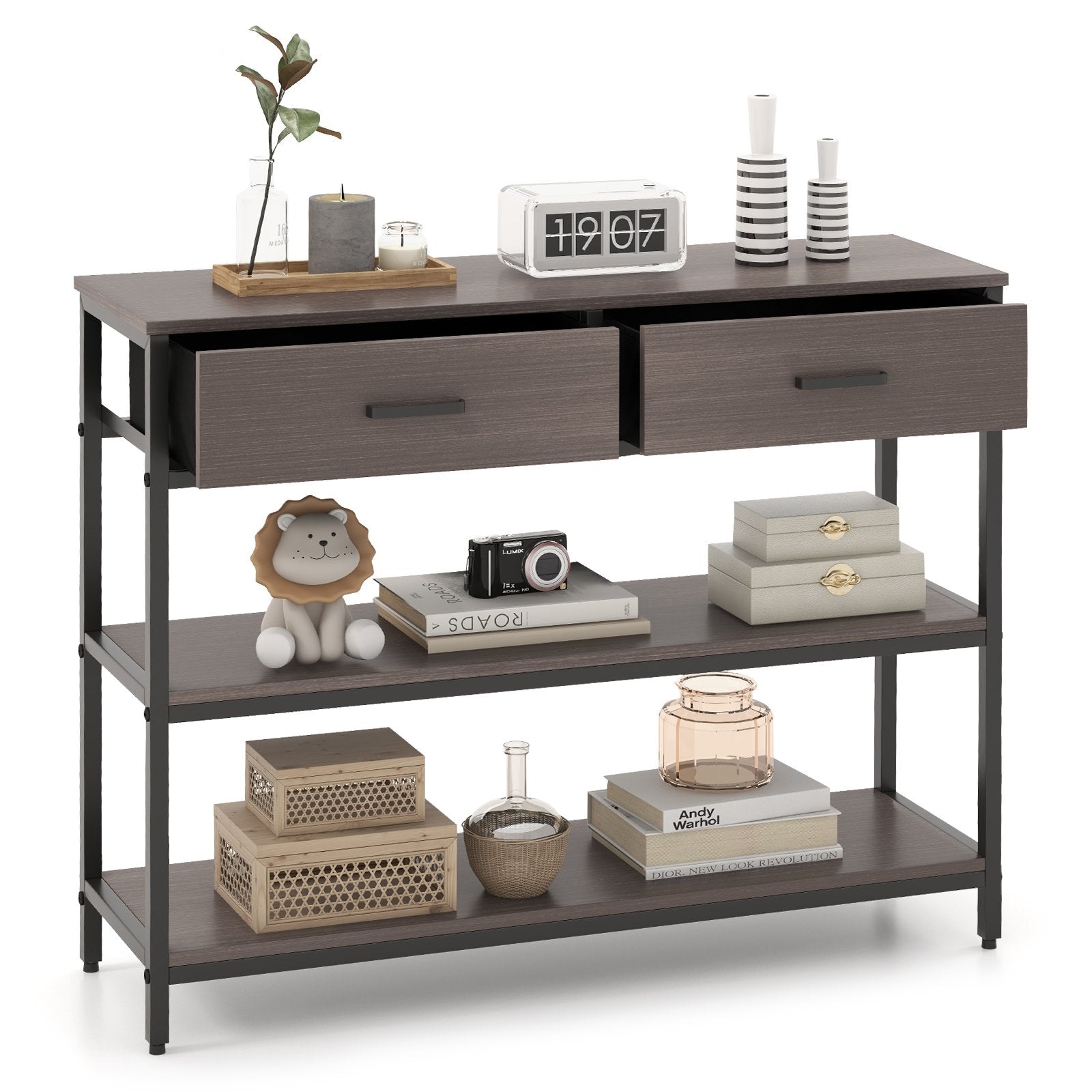 Console Table with Folding Fabric Drawers for Entryway, Gray Console Tables Gray at Gallery Canada