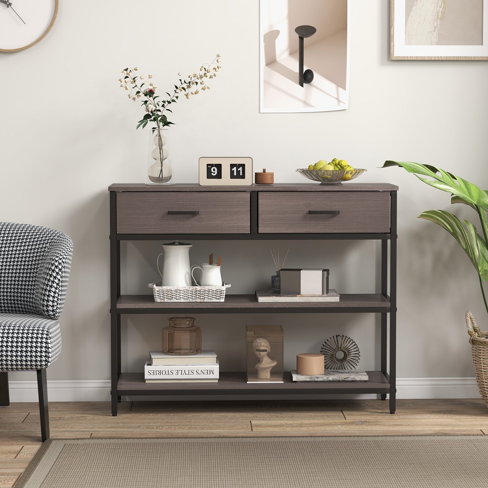 Console Table with Folding Fabric Drawers for Entryway, Gray Console Tables   at Gallery Canada