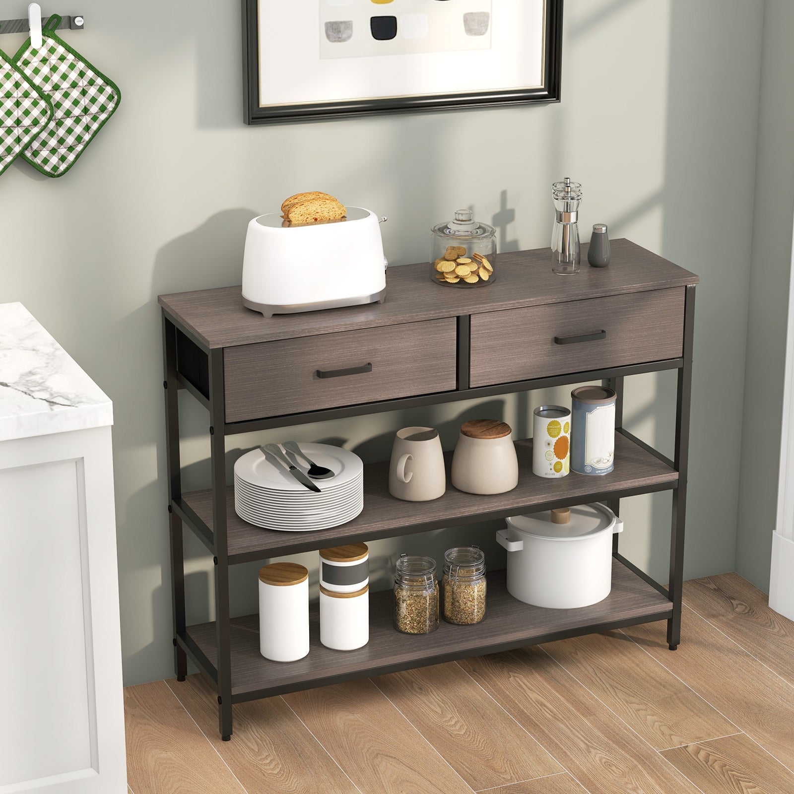 Console Table with Folding Fabric Drawers for Entryway, Gray Console Tables   at Gallery Canada