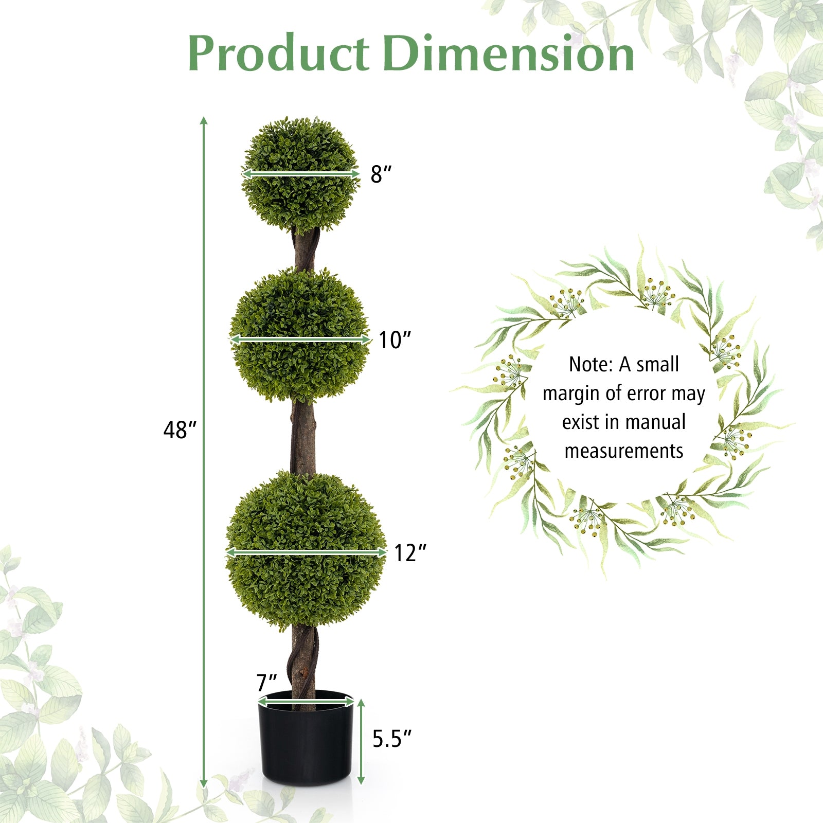 4 FT Artificial Ball Shape Bush Tree with Lush PE leaves and Trunk, Green Faux Plants   at Gallery Canada