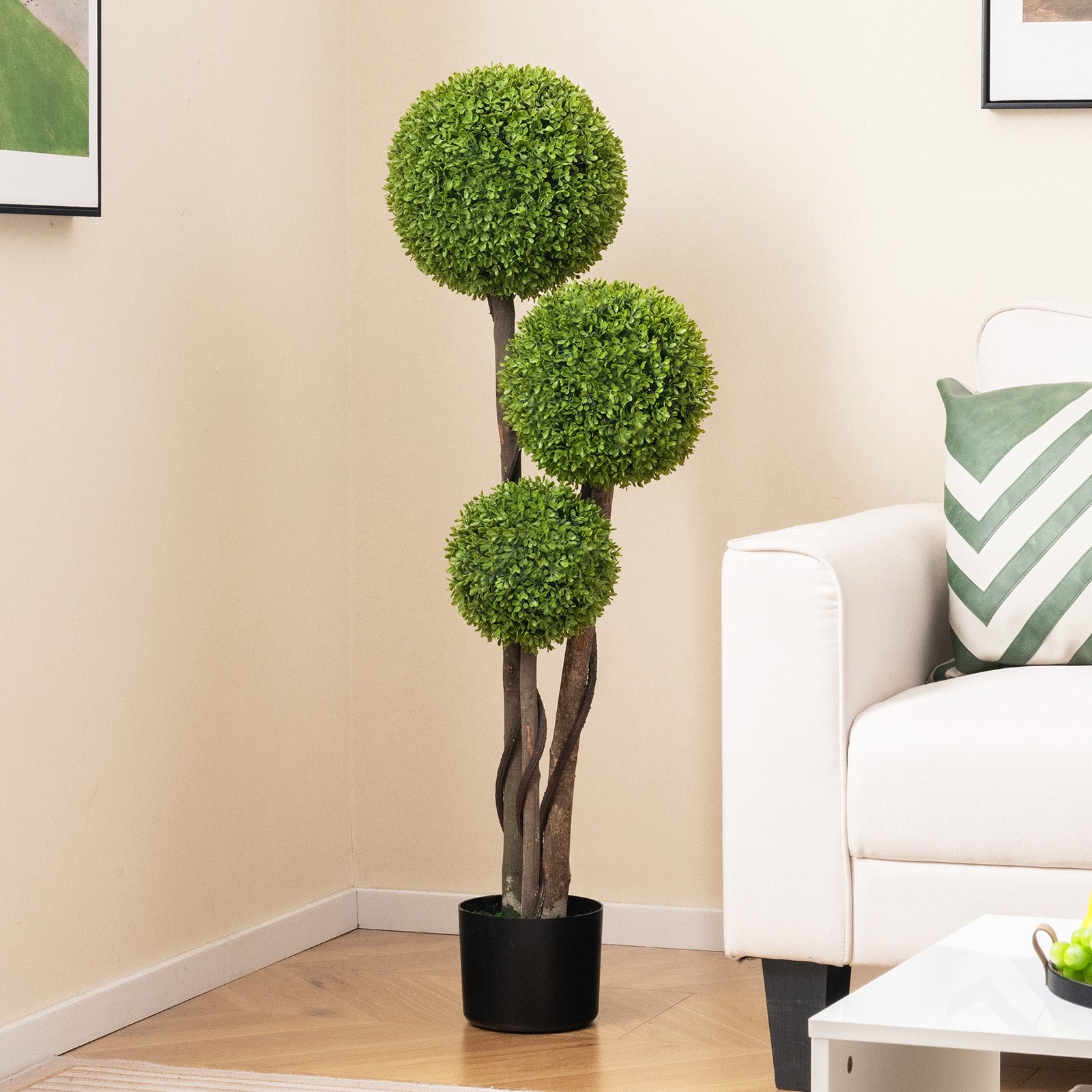 4 FT Artificial Boxwood Topiary Ball Tree in Weighted Pot with Triple Ball, Green Faux Plants   at Gallery Canada