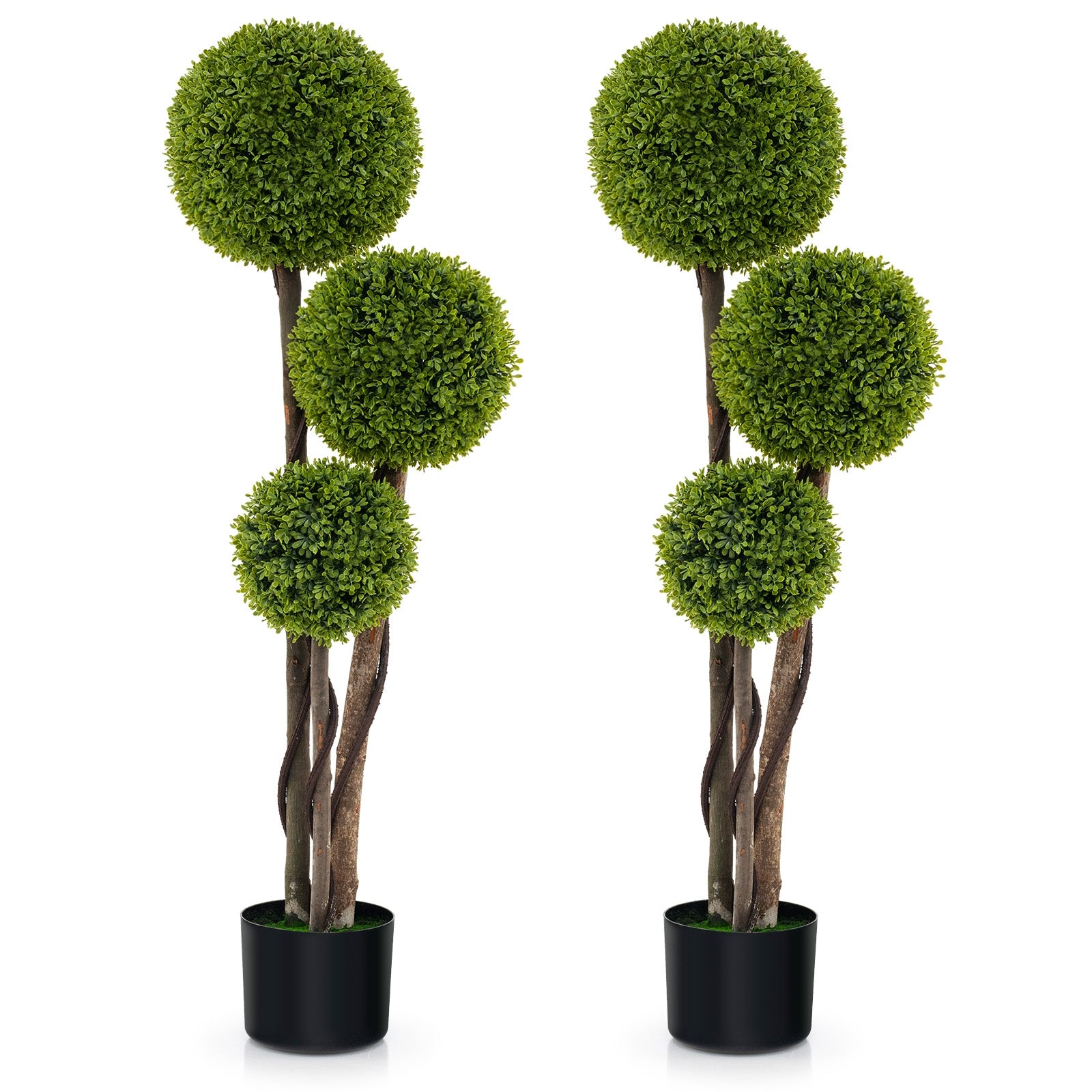 4 FT Artificial Boxwood Topiary Ball Tree in Weighted Pot with Triple Ball, Green Faux Plants   at Gallery Canada