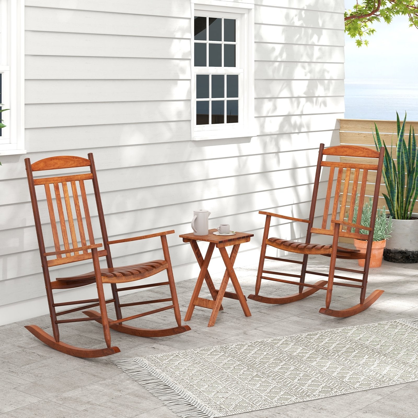 3-piece Outdoor Poplar Wood Rocking Bistro Set, Natural Patio Conversation Sets   at Gallery Canada