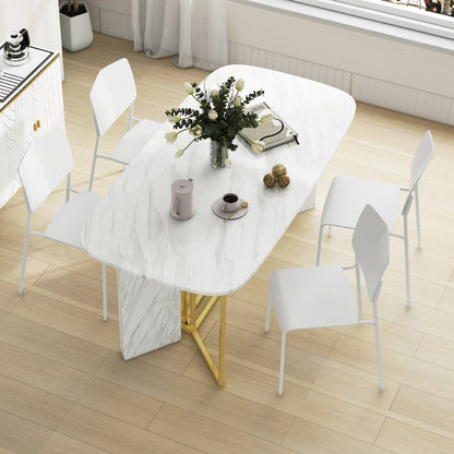 Modern Plastic Dining Chair Set of 2 with Metal Legs and Curved Back, White Dining Chairs   at Gallery Canada