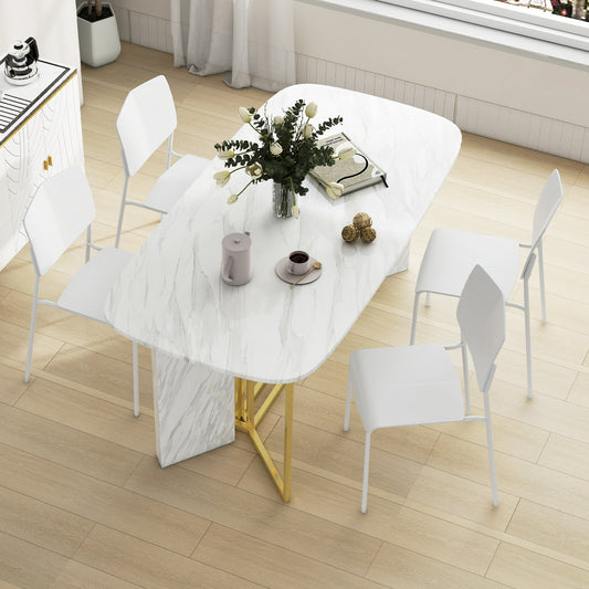 Modern Plastic Dining Chair Set of 2 with Metal Legs and Curved Back, White Dining Chairs White  at Gallery Canada