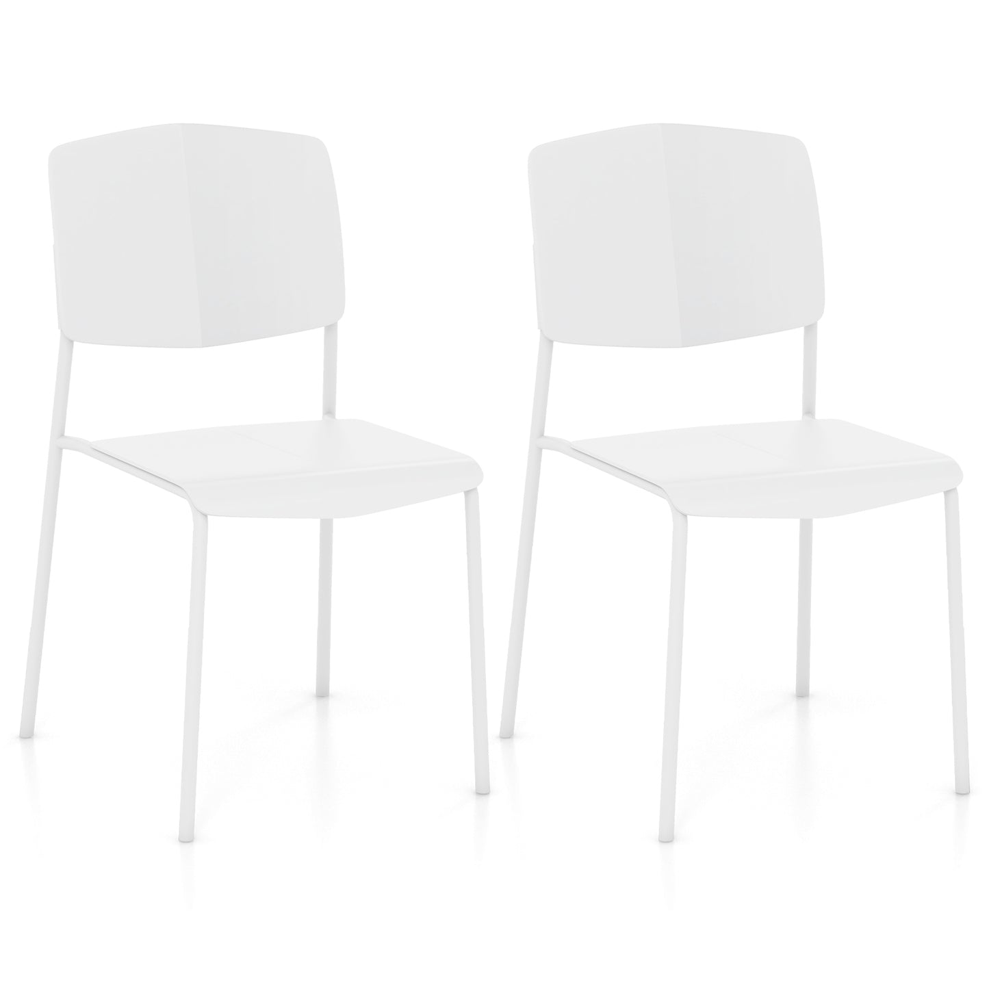 Modern Plastic Dining Chair Set of 2 with Metal Legs and Curved Back, White Dining Chairs White  at Gallery Canada