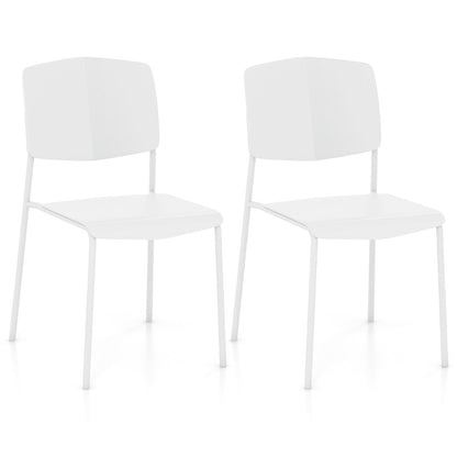 Modern Plastic Dining Chair Set of 2 with Metal Legs and Curved Back, White Dining Chairs White  at Gallery Canada