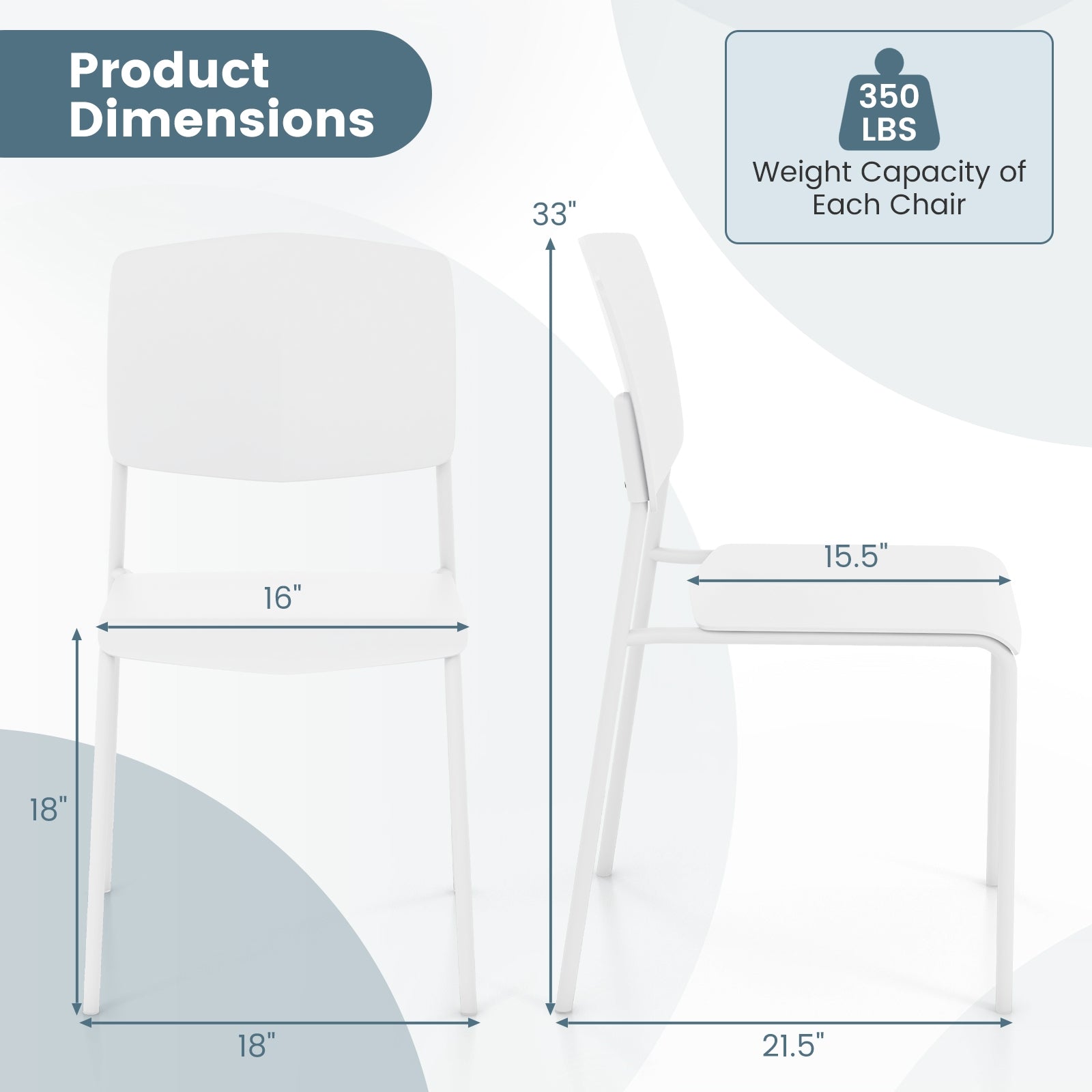 Modern Plastic Dining Chair Set of 2 with Metal Legs and Curved Back, White Dining Chairs   at Gallery Canada