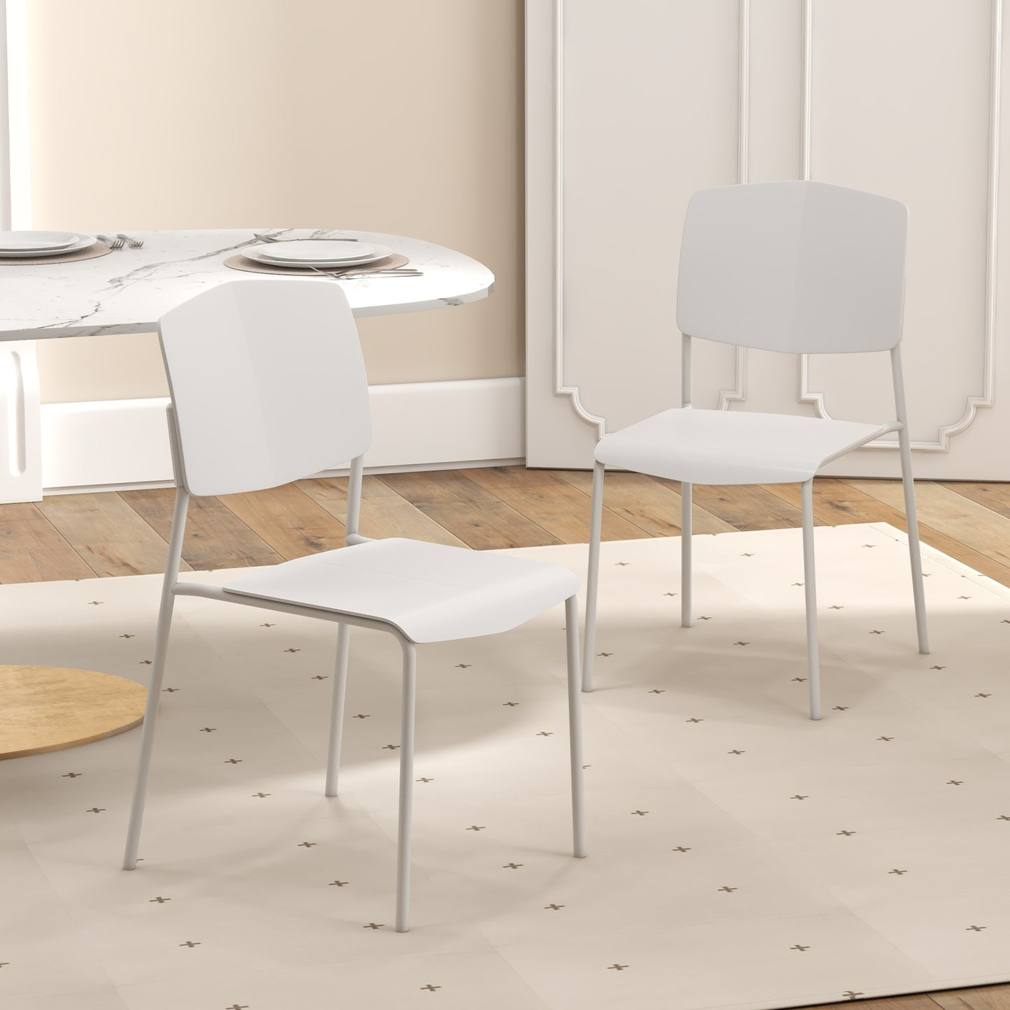 Modern Plastic Dining Chair Set of 2 with Metal Legs and Curved Back, White Dining Chairs   at Gallery Canada