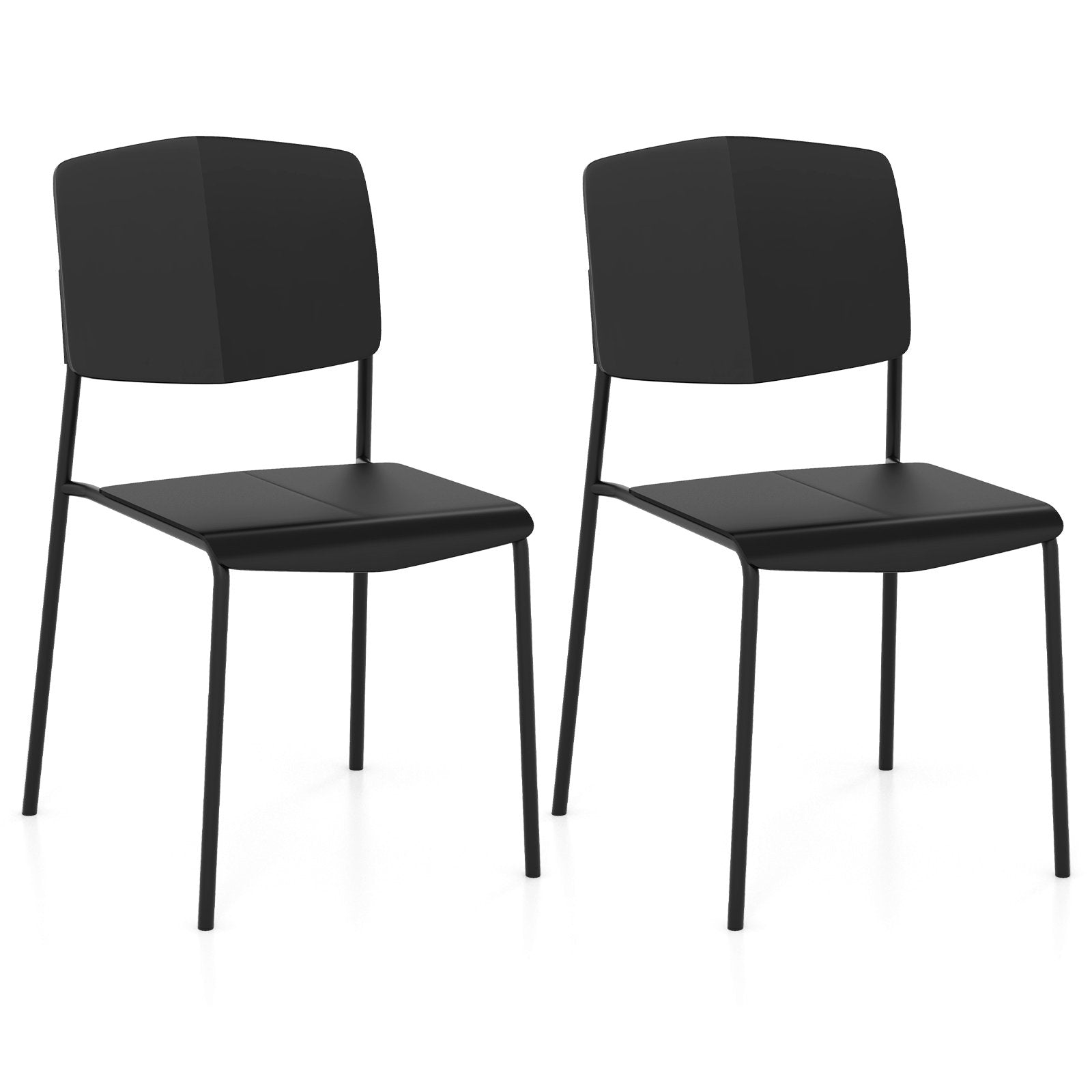 Modern Plastic Dining Chair Set of 2 with Metal Legs and Curved Back, Black Dining Chairs Black  at Gallery Canada