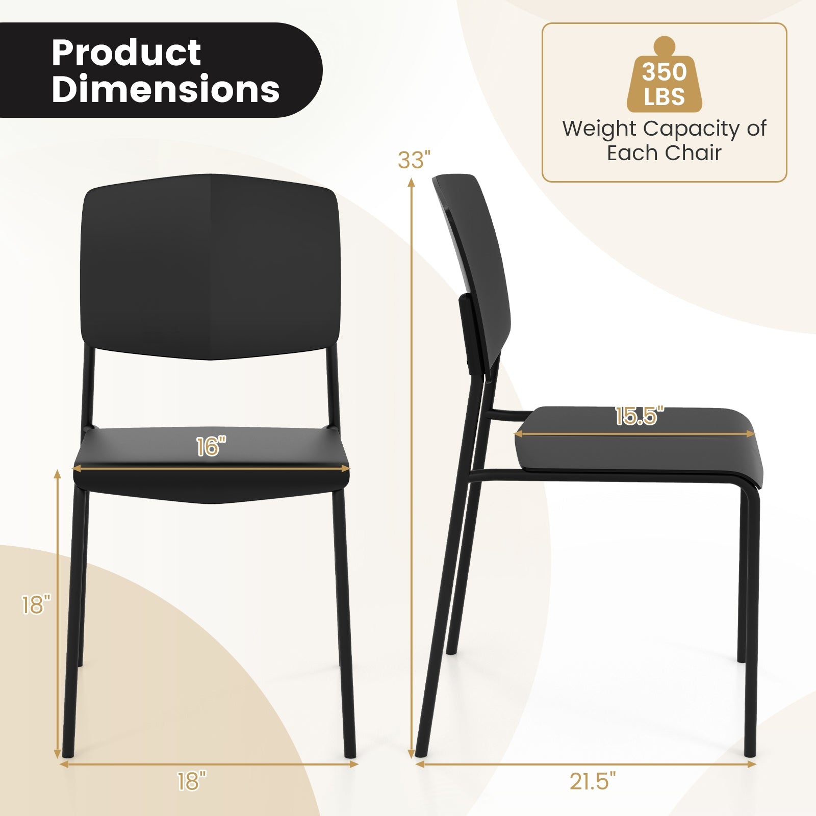 Modern Plastic Dining Chair Set of 2 with Metal Legs and Curved Back, Black Dining Chairs   at Gallery Canada