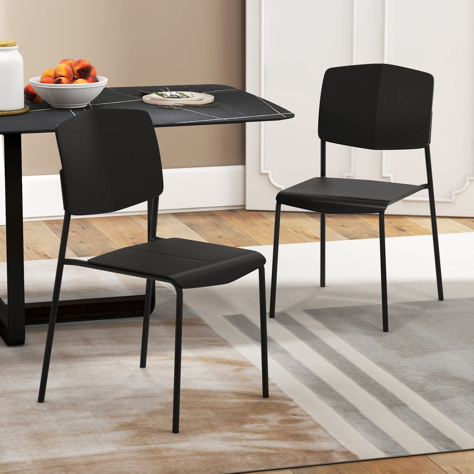 Modern Plastic Dining Chair Set of 2 with Metal Legs and Curved Back, Black Dining Chairs   at Gallery Canada