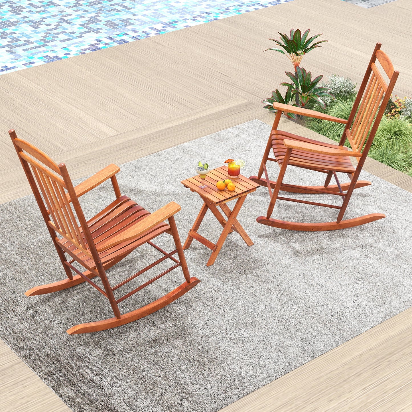 3-piece Outdoor Poplar Wood Rocking Bistro Set, Natural Patio Conversation Sets   at Gallery Canada