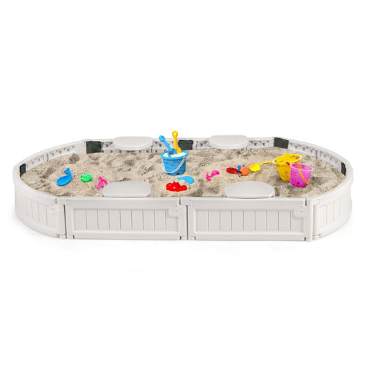 6 Feet Kids Oval Sandbox with Built-in Corner Seat and Bottom Liner, White Sandboxes White  at Gallery Canada