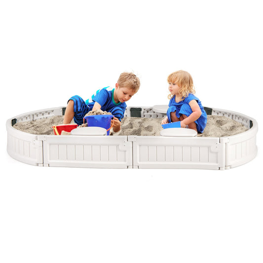 6 Feet Kids Oval Sandbox with Built-in Corner Seat and Bottom Liner, White Sandboxes White  at Gallery Canada