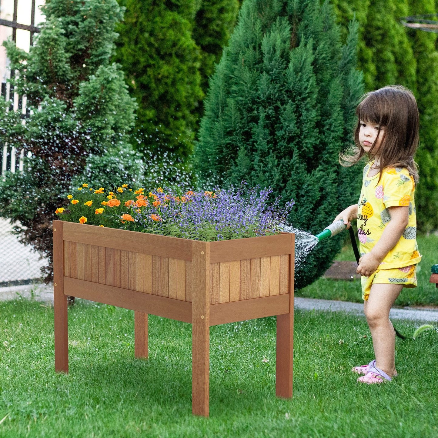 Wooden Raised Garden Bed Solid Wood Elevated Planter Box with Legs, Natural Raised Garden Beds   at Gallery Canada