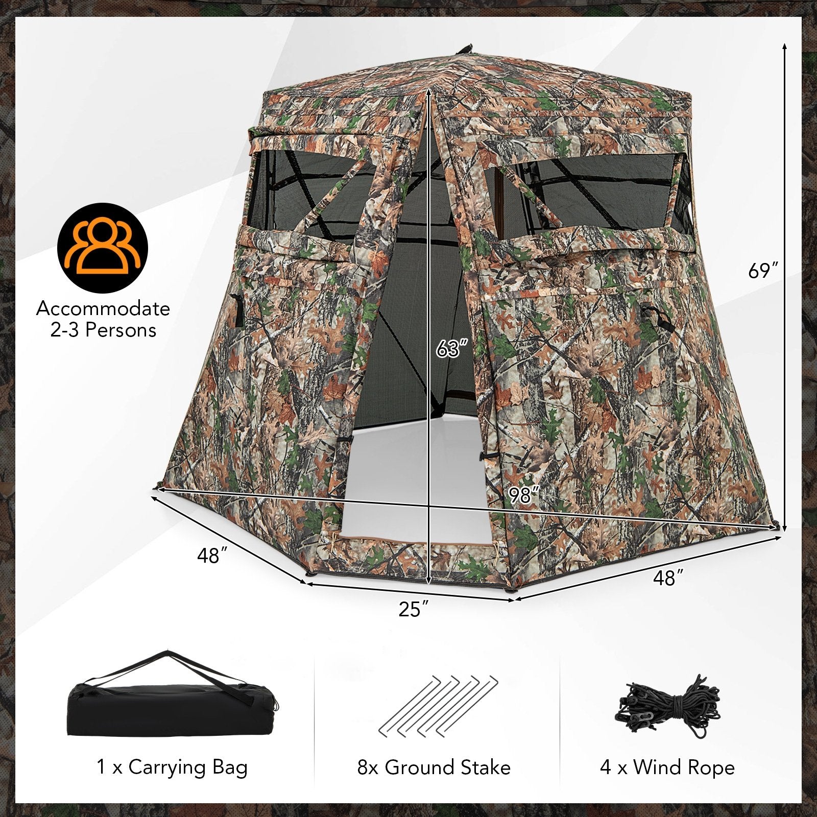 360° One Way See Through Ground Hunting Blind for Deer and Turkey Hunting, Camouflage Tents   at Gallery Canada