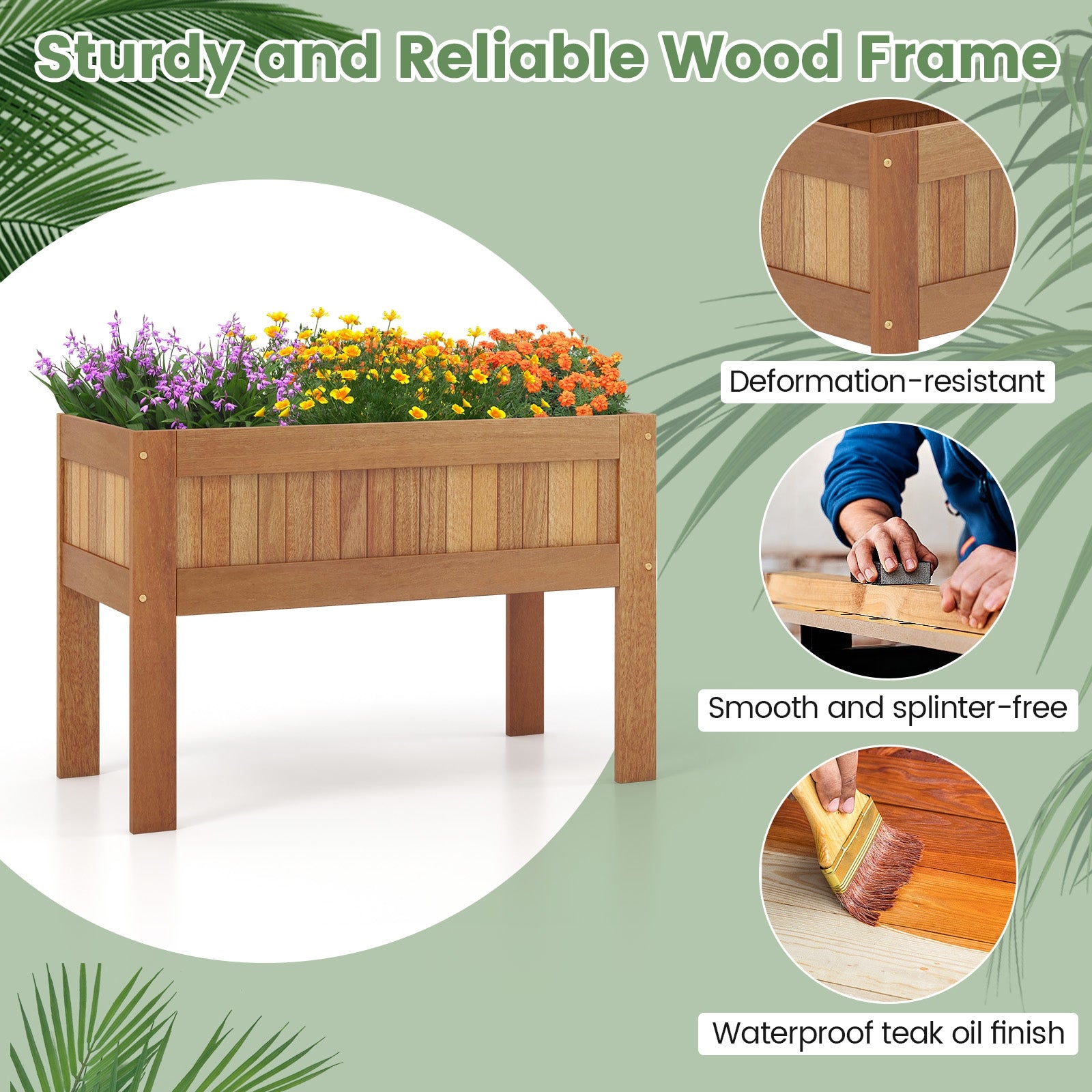 Wooden Raised Garden Bed Solid Wood Elevated Planter Box with Legs, Natural Raised Garden Beds   at Gallery Canada