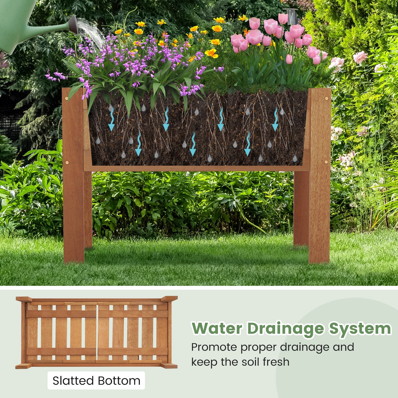 Wooden Raised Garden Bed Solid Wood Elevated Planter Box with Legs, Natural Raised Garden Beds   at Gallery Canada