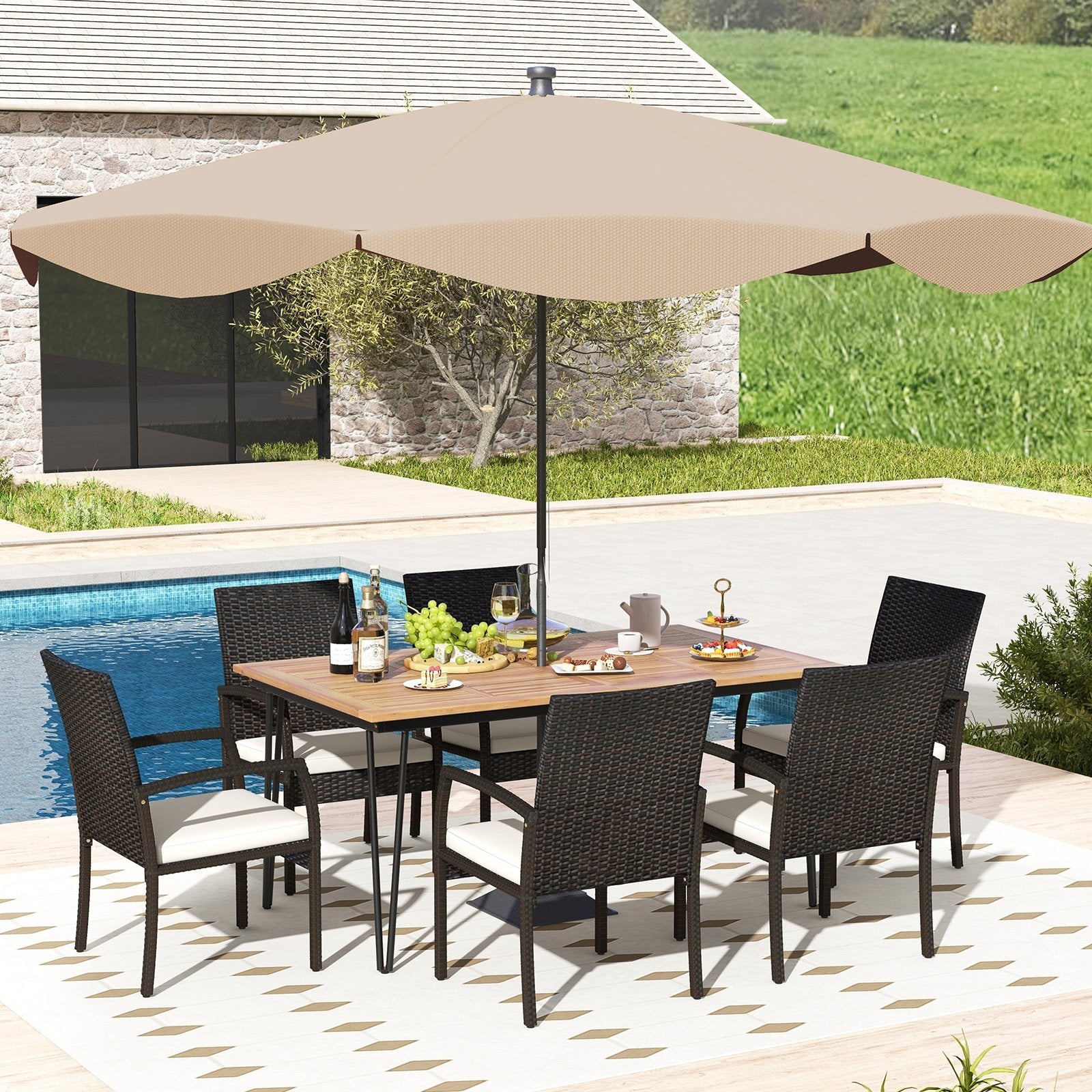 7 Pieces Patio Dining Set with Acacia Wood Dining Table for Porch Backyard Garden Poolside Patio Conversation Sets   at Gallery Canada