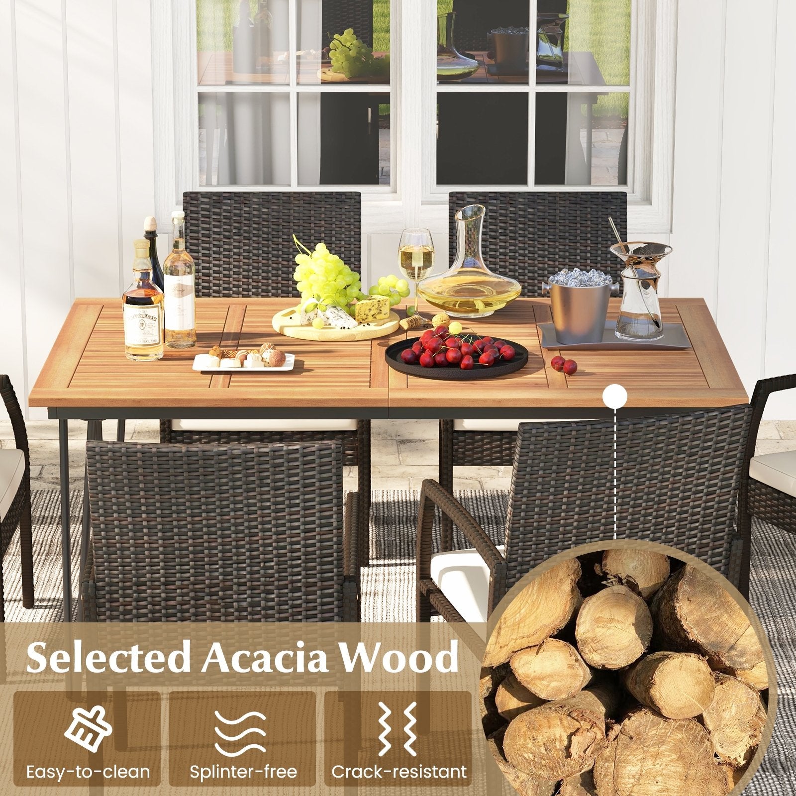 7 Pieces Patio Dining Set with Acacia Wood Dining Table for Porch Backyard Garden Poolside Patio Conversation Sets   at Gallery Canada