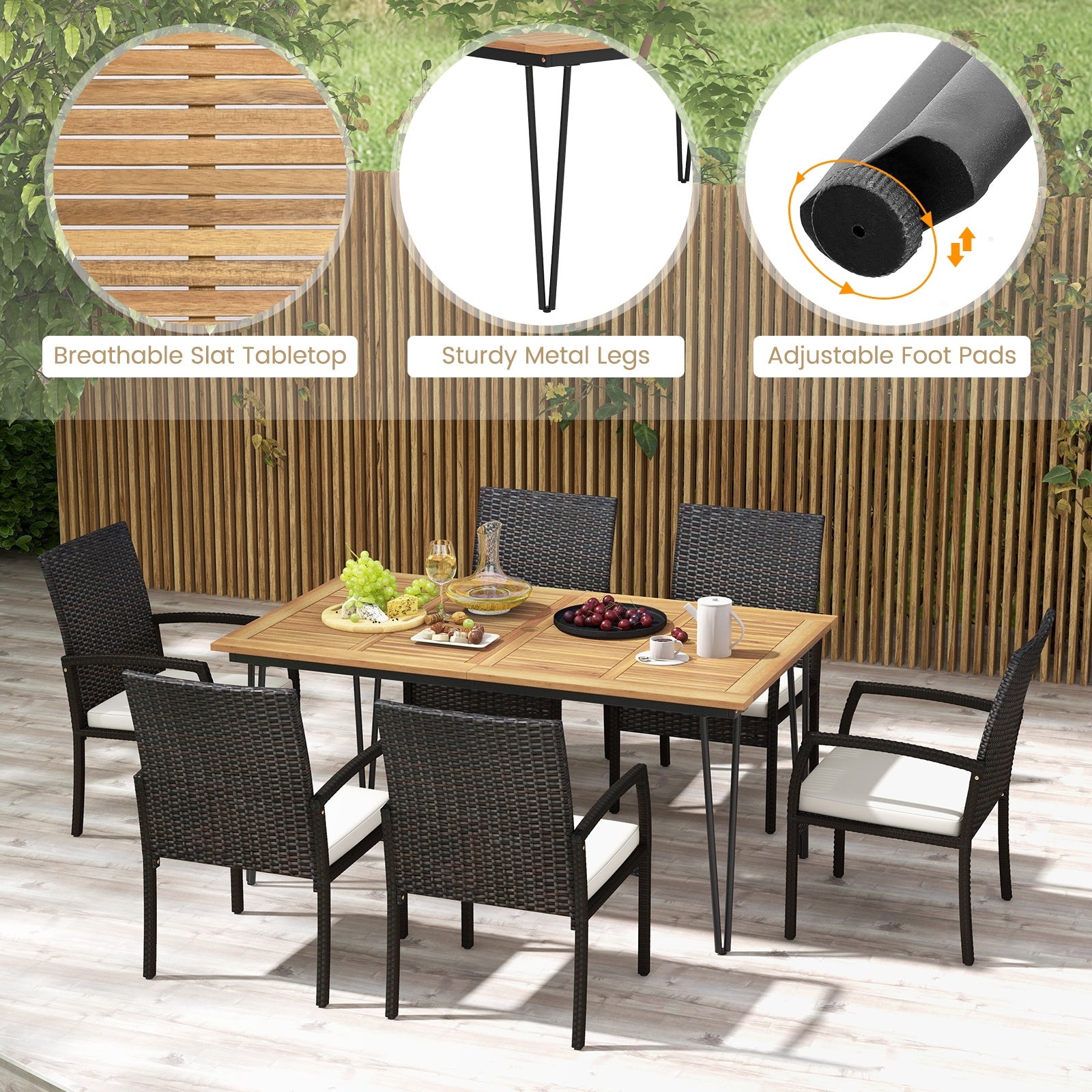 7 Pieces Patio Dining Set with Acacia Wood Dining Table for Porch Backyard Garden Poolside Patio Conversation Sets   at Gallery Canada