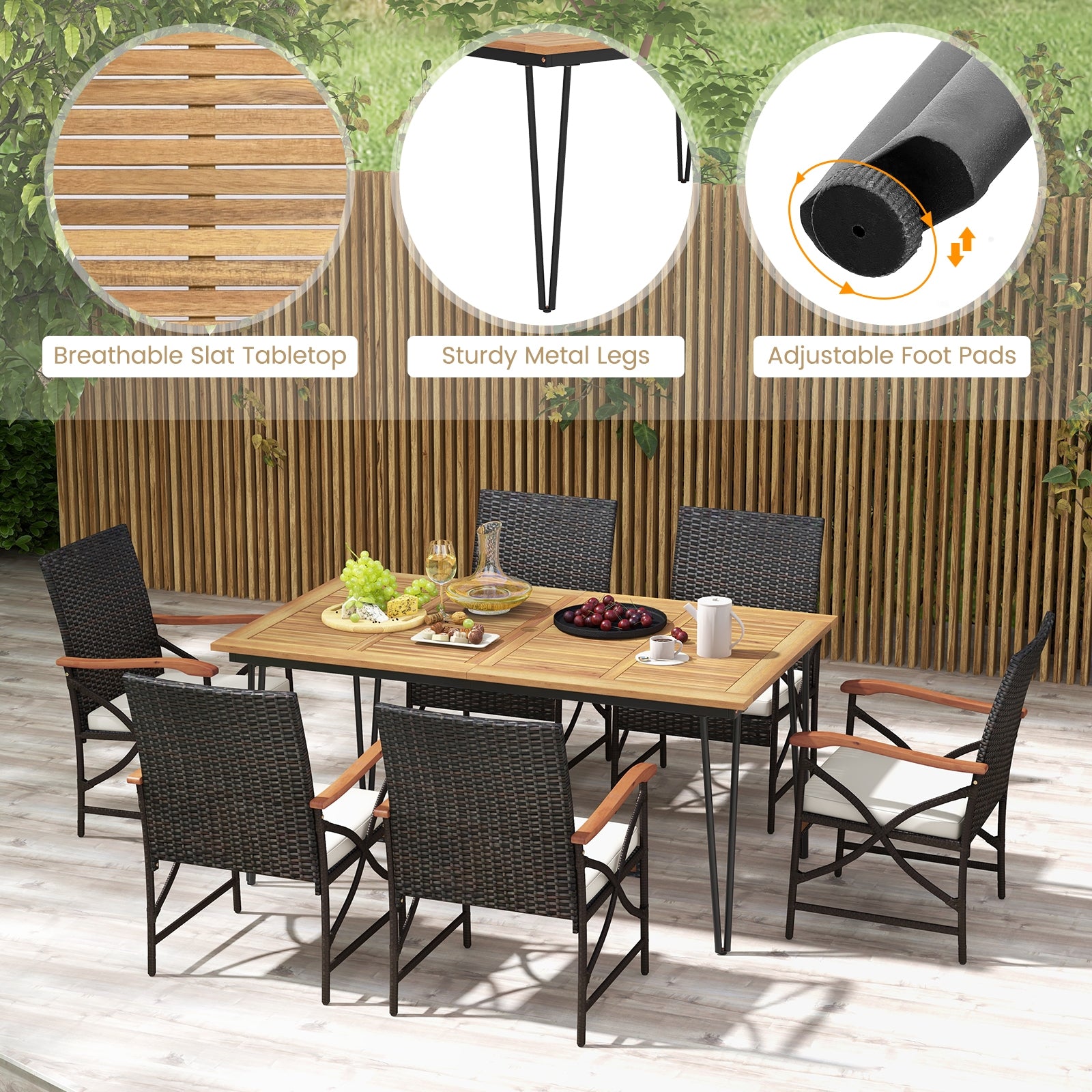 7 Pieces Outdoor Dining Furniture Set for Porch Backyard Garden Poolside Patio Conversation Sets   at Gallery Canada