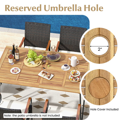 7 Pieces Patio Dining Set with Rattan Armchairs Soft Cushions 2" Umbrella Hole Patio Conversation Sets   at Gallery Canada