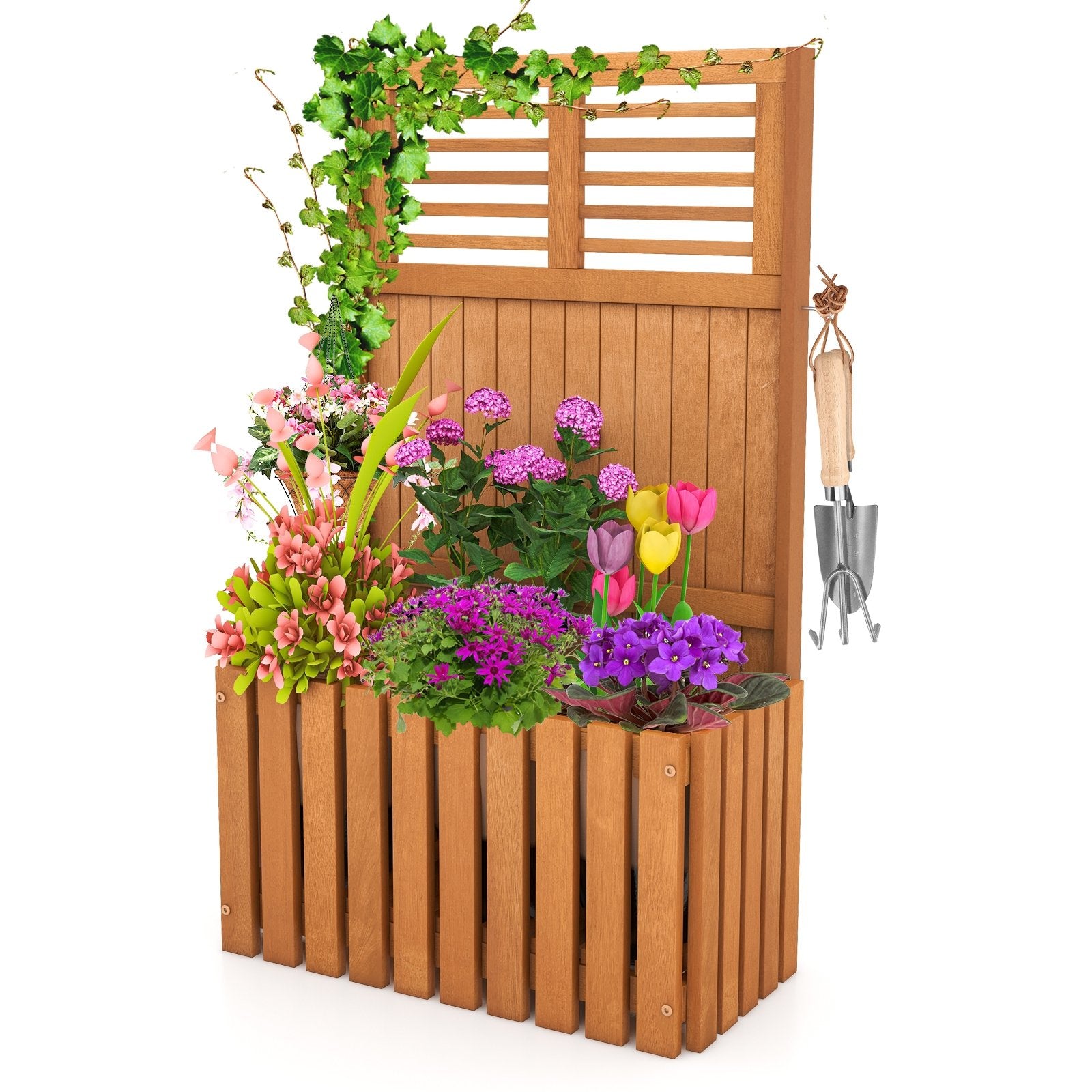 Wooden Raised Garden Bed with Privacy Screen, Natural Raised Garden Beds   at Gallery Canada