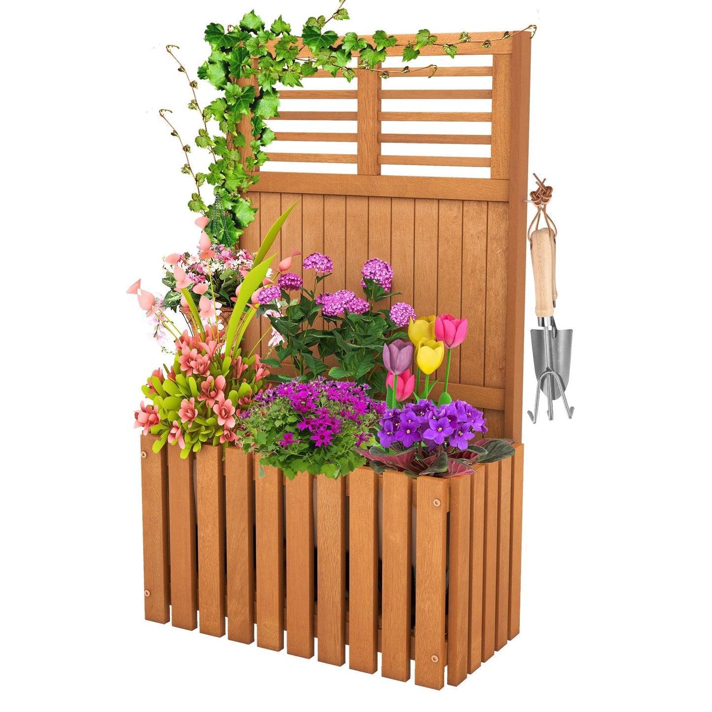 Wooden Raised Garden Bed with Privacy Screen, Natural Raised Garden Beds   at Gallery Canada