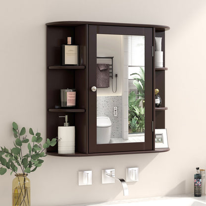 Wall-Mounted Bathroom Mirror Cabinet with Storage Shelves, Brown Wall Cabinets   at Gallery Canada