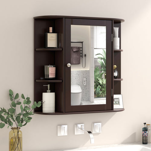 Wall-Mounted Bathroom Mirror Cabinet with Storage Shelves, Brown