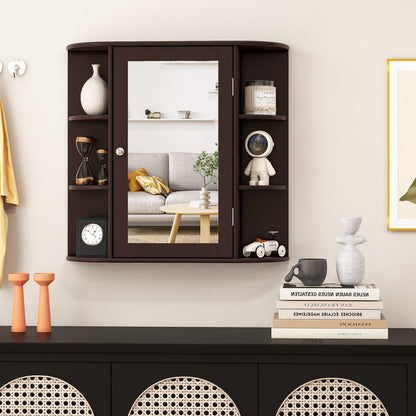 Wall-Mounted Bathroom Mirror Cabinet with Storage Shelves, Brown Wall Cabinets   at Gallery Canada